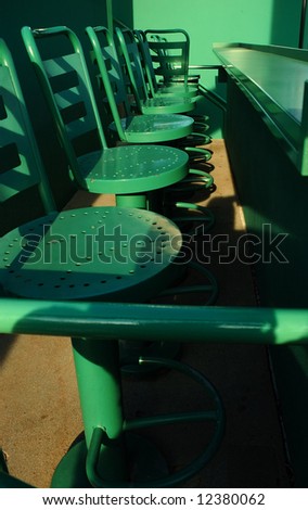 Built in 1912, Fenway Park is one of the best known and most historic landmarks in the city of Boston. This is a detail of the seating area in the new Green Monster addition.