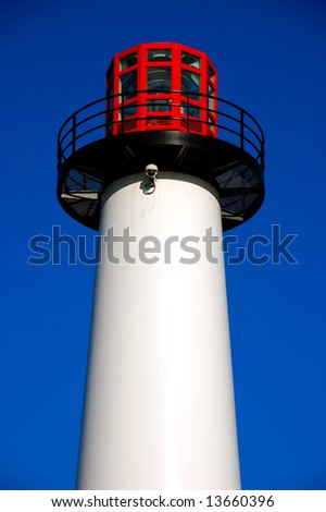 Lighthouse in the port of Long Beach, California. Typical architectural style of the area.