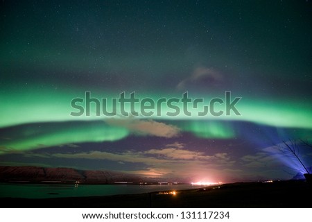 The aurora borealis or the northern lights north of Reykjavik in Iceland