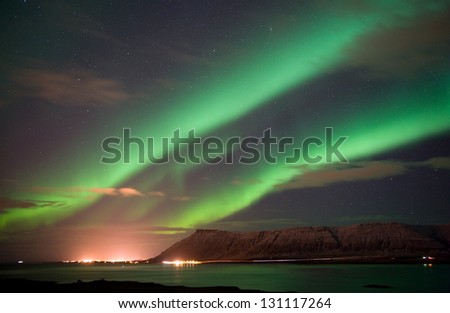 The aurora borealis or the northern lights north of Reykjavik in Iceland