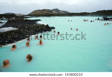 Blue Lagoon, Iceland - Mar 08: People Bathing In The Blue Lagoon, A Geothermal Bath Resort In The South Of Iceland, A 'Must See' By Tourists. March 08, 2013 In Iceland.