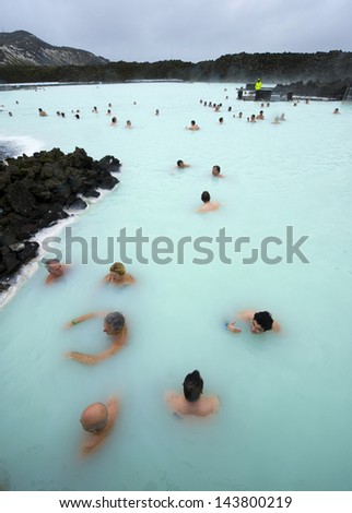 Blue Lagoon, Iceland - Mar 08: People Bathing In The Blue Lagoon, A Geothermal Bath Resort In The South Of Iceland, A \'Must See\' By Tourists. March 08, 2013 In Iceland.