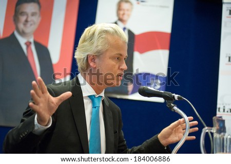 ENSCHEDE, NETHERLANDS - SEP 05: Political leader Geert Wilders of the Dutch center right party PVV during a radio interview, SEPTEMBER 05, 2012 in the Netherlands