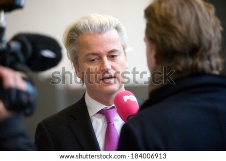 ENSCHEDE, NETHERLANDS - JAN 25: Political leader Geert Wilders of the Dutch center right party PVV during a TV interview, Januari 25, 2013 in the Netherlands