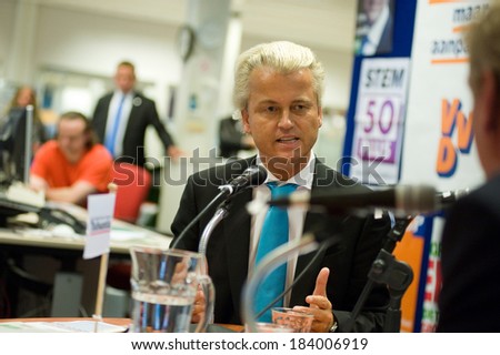 ENSCHEDE, NETHERLANDS - SEP 05: Political leader Geert Wilders of the Dutch center right party PVV defending his plans during a radio interview, SEPTEMBER 05, 2012 in the Netherlands