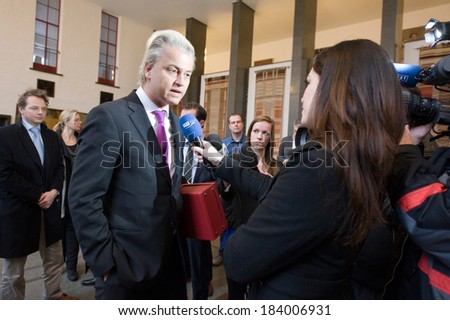 ENSCHEDE, NETHERLANDS - JAN 25: Political leader Geert Wilders of the Dutch center right party PVV is giving an interview for a local TV station, January 25, 2013 in the Netherlands