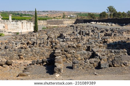 The ruins of houses in the small town Capernaum on the coast of the lake of Galilee Left the Synagogue According to the bible this is the place where Jesus lived and taught The ruins of houses in the small town Capernaum on the coast of the lake of Galilee Left the Synagogue According to the bible this is the place where Jesus lived and taught