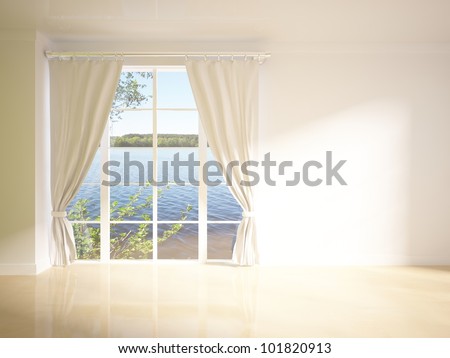 green curtains on the white wall