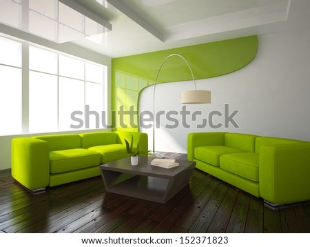 White Interior With Green Furniture