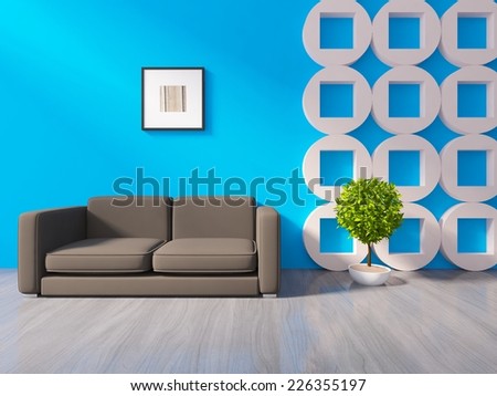 3D rendering of a blue modern room