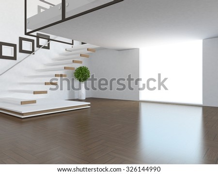 white empty interior of a house with stairs. 3d rendering