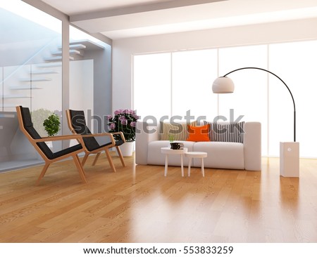 white room with a sofa. Living room interior. Scandinavian interior design. 3d illustration