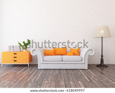 white interior design with furniture. Scandinavian interior design. 3d illustration