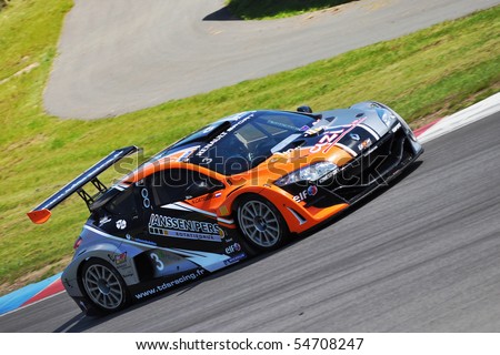 BRNO,CZECH REPUBLIC-JUNE 5:car of Tech 1 Racing team and driver N.Catsburg in the Eurocup Megane Trophy(World Series by Renault)June 5, 2010 in Brno, Czech republic
