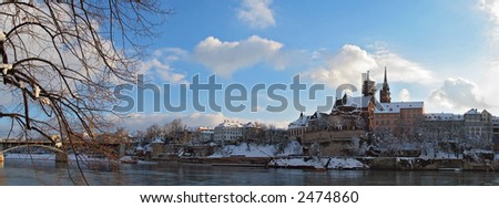 Panoramic view of the Swiss city of Basel during the winter months.