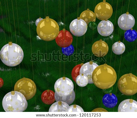 Christmas balls hung on the pine.