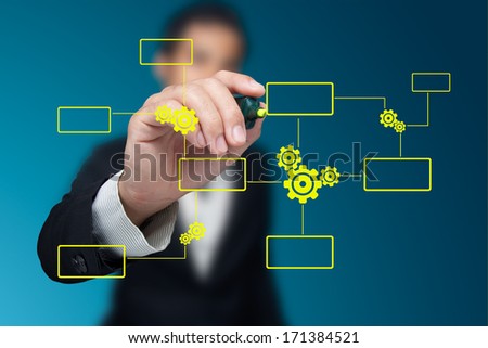Businessman with working plans of organization.