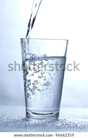Drinking water pouring into glass.