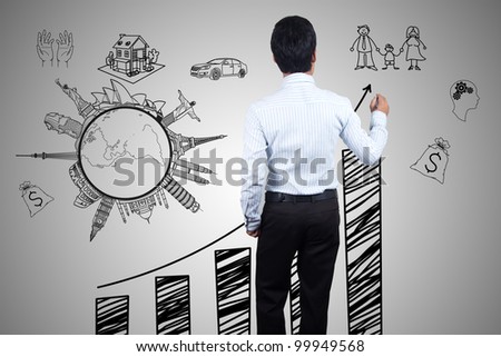 Businessman drawing a chart and success.