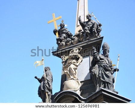 Prague - baroque column of Holy Trinity and st. Vitus cathedral