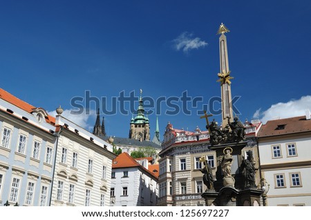 Prague - baroque column of Holy Trinity and st. Vitus cathedral