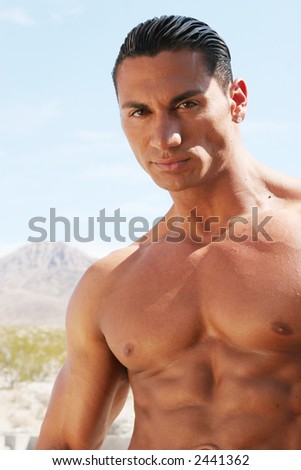 Muscular body builder man portrait