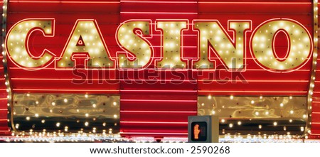 Red and gold color neon casino sign