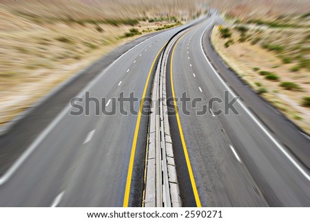 Desert highway in zoom blur
