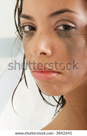Depressed woman crying