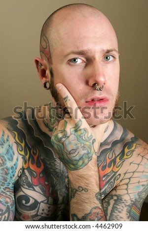 stock photo Portrait of a tattooed man