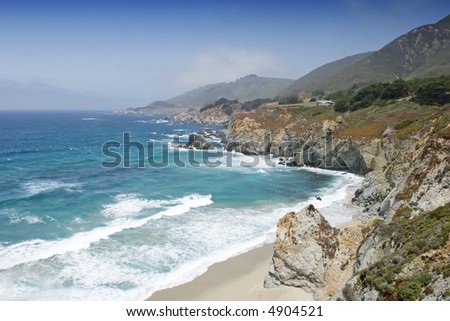 Aqua blue Central California coastline