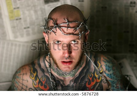 Scary man covered in tattoos