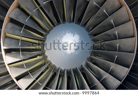 Closeup view of a military airplane turbine