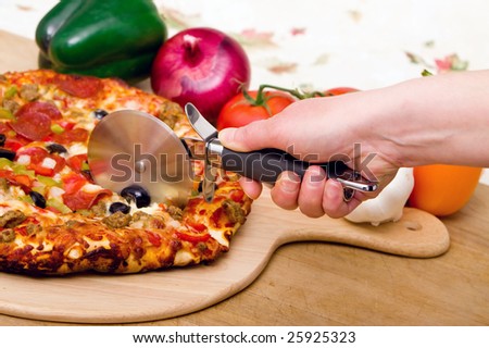 Delicious supreme pizza with meat and vegetables