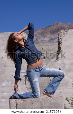 Casual dressed woman in blue jeans