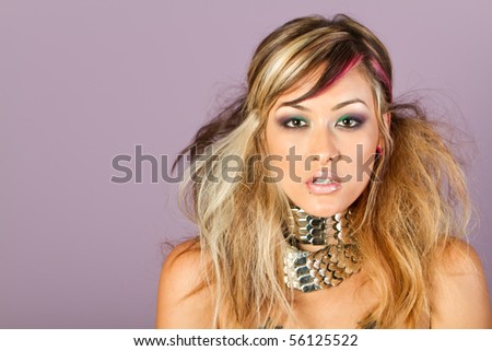 Beautiful young asian woman with fashionable makeup and hairstyle