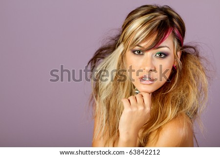 Gorgeous asian woman with hairstyle and makeup beauty shot