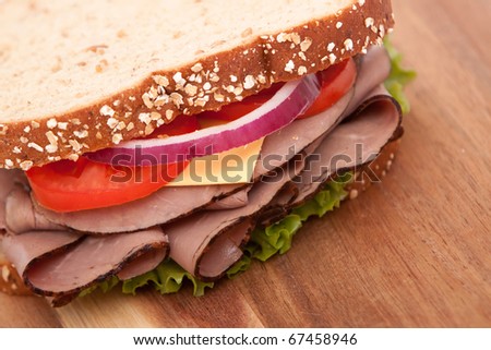 Roast beef sandwich with all the fixings