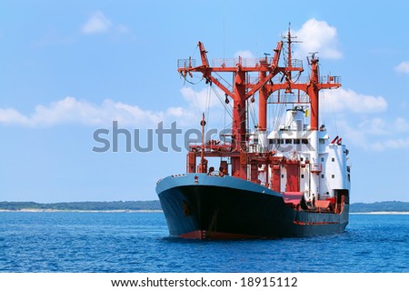 Transportation ship at sea (space for text)