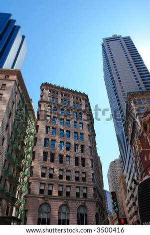 wide angle perspective of boston\'s financial district, downtown boston