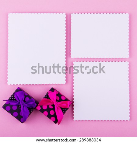 Tender set in pink and purple tones. Good for blogs, web, facebook, instagram. On pink background. Love. Post card or greeting card. Place for your text.