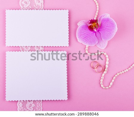 Tender set in pink and purple tones. Good for blogs, web, facebook, instagram. On pink background. Wedding or family theme. Love. Post or greeting card. Place for your text.