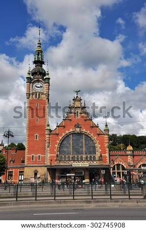 GDANSK, POLAND - JUNE 20: Old beautiful train station on June 20, 2015 in Gdansk, Poland. The station building hails from the end of the 19th century.