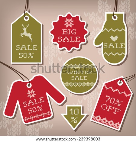 Set of sale and discount labels for winter