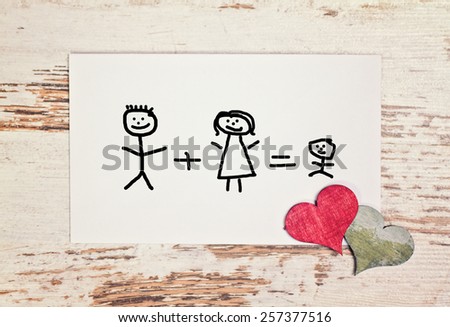 lovely greeting card - happy family matchstick man