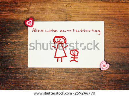 lovely greeting card - german for happy Mothers day - matchstick man