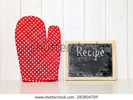 red oven cloth greeting card background recipe