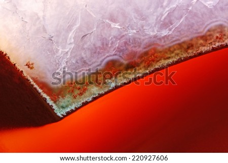 Red agate with crystals. Very Large Scale Macro.