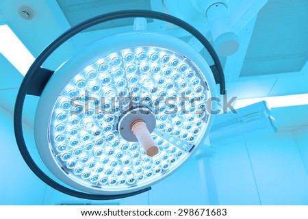 surgical lamps in operation room take with art lighting and blue filter