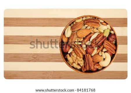 Nut mixture in a bowl - almonds, walnuts, pecans, pine nuts, pistachios, cashews